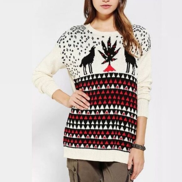 Urban Outfitters BDG Animal Games Pot Leaf Chunky Oversized Sweater Knit Weed L - Picture 15 of 15